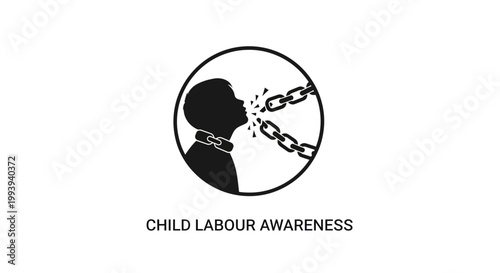 Child Labor Awareness Icon: Breaking Chains, Freedom Symbol