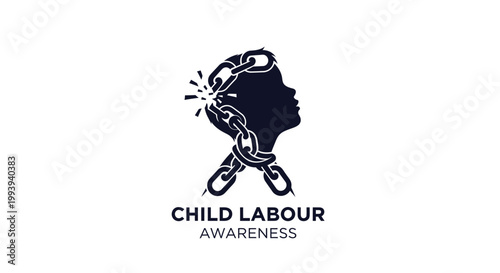 Child Labor Awareness Symbol - Broken Chains Around Child's Head Silhouette