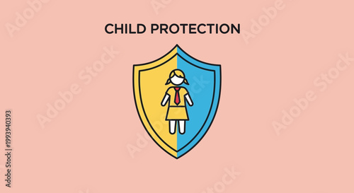 Child Protection Shield Icon with Girl Silhouette