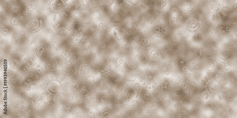 Fototapeta premium Abstract background with metallic texture and doodle icons in beige color