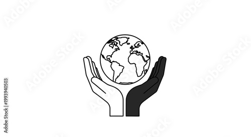 Hands Holding Planet Earth Globe Icon: Global Care and Environmental Protection Symbol