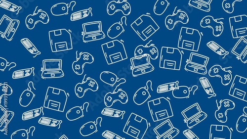 Seamless Technology Pattern Doodle Game Console Disk Retro Computer Mouse