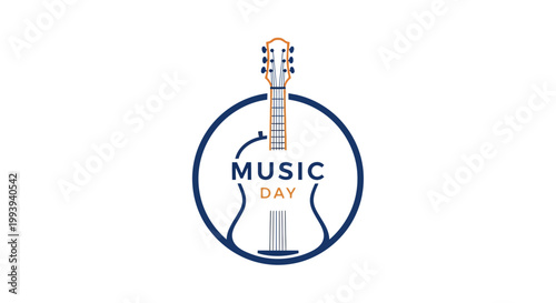 International Music Day concept, acoustic guitar logo, vector illustration