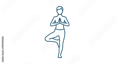 Minimalist Line Art of Woman in Tree Pose Yoga, Balanced and Serene