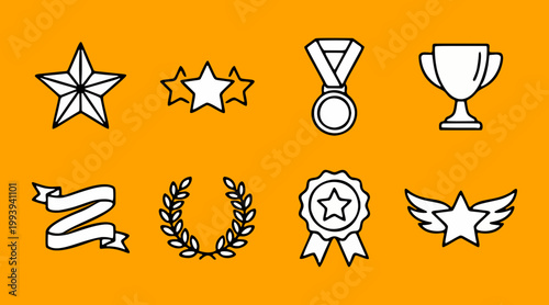 Collection of diverse vector achievement and award line icons illustration, perfect for recognizing success, quality, and excellence in graphic design.