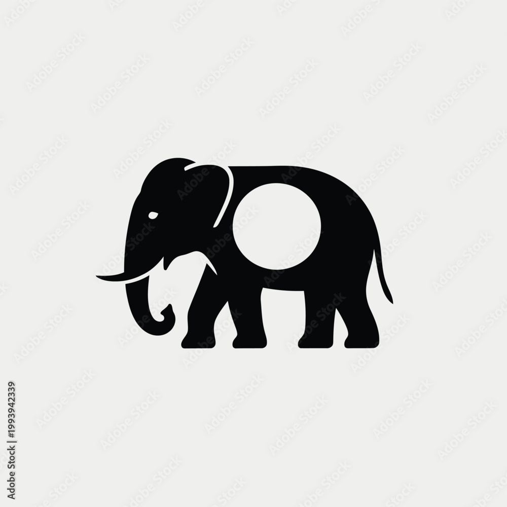 Fototapeta premium Minimalist silhouette of an elephant with a negative space circle