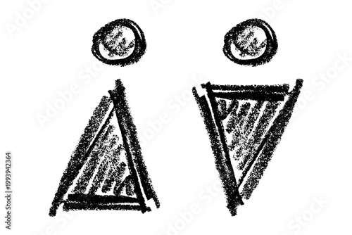 Hand drawn female and male gender identity sign Girls and boys Man and woman pictogram Lady and gentleman for restroom, toilet, washroom, lavatory, closet, WC, bathroom, door sticker