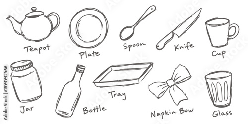 Hand-drawn doodle sheet with 10 elements including text and decorative lines, perfect for creative projects and design inspiration.