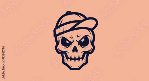 Angry skull wearing a baseball cap vector illustration