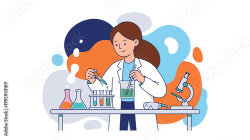 Young Female Scientist Conducting Colorful Experiment in Vibrant Laboratory