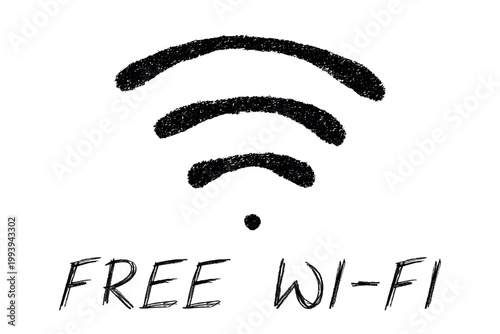 Hand drawn free wifi spot zone sign Public wi-fi area sign Wireless internet clipart in doodle style Single element for print, web, design, decor 3G, 4G, 5G, 6G, IoT