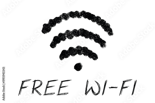 Hand drawn free wifi spot zone sign Public wi-fi area sign Wireless internet clipart in doodle style Single element for print, web, design, decor 3G, 4G, 5G, 6G, IoT