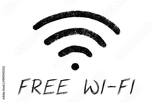 Hand drawn free wifi spot zone sign Public wi-fi area sign Wireless internet clipart in doodle style Single element for print, web, design, decor 3G, 4G, 5G, 6G, IoT
