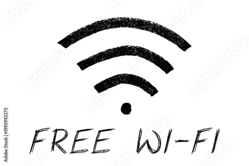 Hand drawn free wifi spot zone sign Public wi-fi area sign Wireless internet clipart in doodle style Single element for print, web, design, decor 3G, 4G, 5G, 6G, IoT
