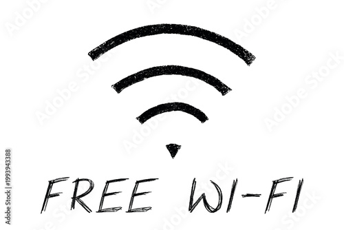 Hand drawn free wifi spot zone sign Public wi-fi area sign Wireless internet clipart in doodle style Single element for print, web, design, decor 3G, 4G, 5G, 6G, IoT