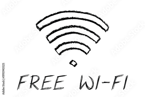 Hand drawn free wifi spot zone sign Public wi-fi area sign Wireless internet clipart in doodle style Single element for print, web, design, decor 3G, 4G, 5G, 6G, IoT