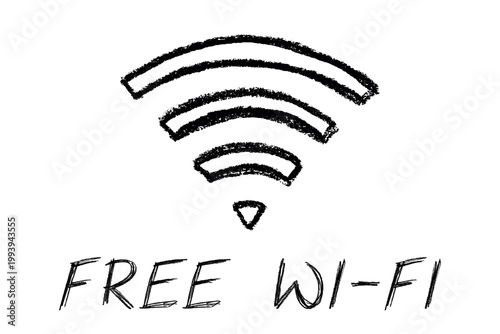 Hand drawn free wifi spot zone sign Public wi-fi area sign Wireless internet clipart in doodle style Single element for print, web, design, decor 3G, 4G, 5G, 6G, IoT