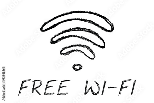 Hand drawn free wifi spot zone sign Public wi-fi area sign Wireless internet clipart in doodle style Single element for print, web, design, decor 3G, 4G, 5G, 6G, IoT