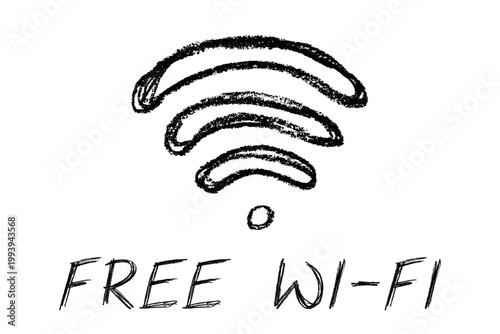 Hand drawn free wifi spot zone sign Public wi-fi area sign Wireless internet clipart in doodle style Single element for print, web, design, decor 3G, 4G, 5G, 6G, IoT