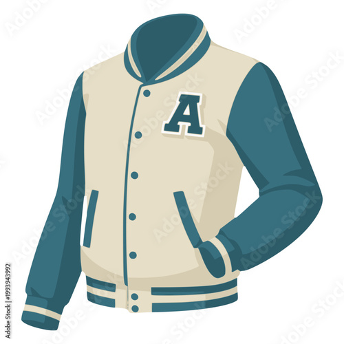 buttoned sport jacket long sleeves and side pocket flat color vector illustration template design