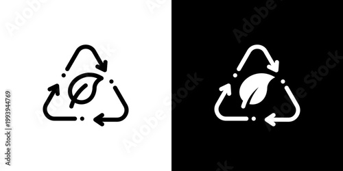 Circular Recycling icon concept with flat Black White Background. Vector illustration.