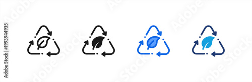 Circular Recycling icon multiple style collection. Vector illustration.