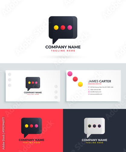 Modern Communication Messaging App Logo Design with Business Card Template