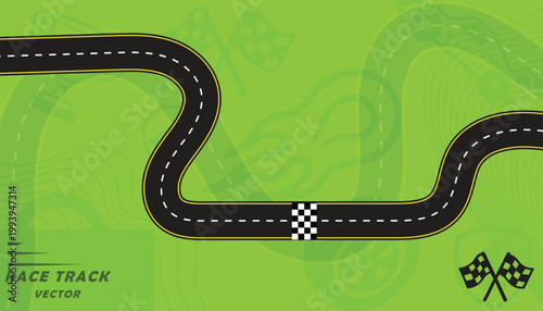 Creative vector illusion of race track or road symbol isolated on green background.