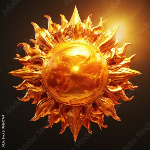 an AI Image Generator, Radiant Golden Sun Symbol Sculpture