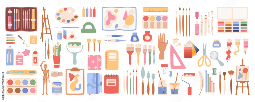 Εκτύπωση καμβά Colorful flat art craft supplies set isolated on white