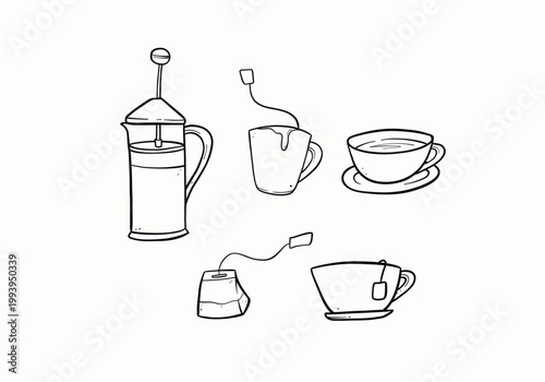 tea drink for tea time element hand drawn doodle illustration vector set