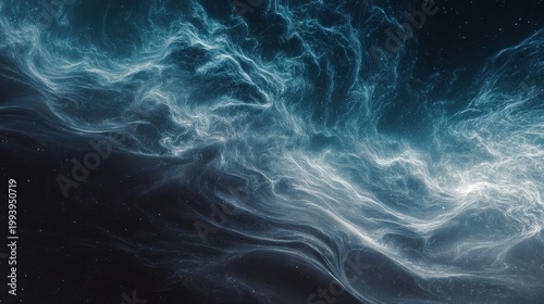 Abstract waves forming a meditative state, subtle, space top left.