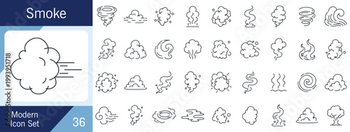 Foto Modern Minimal Smoke Line Icon Set with Dynamic Vapor Shapes and Clean Monoline Style