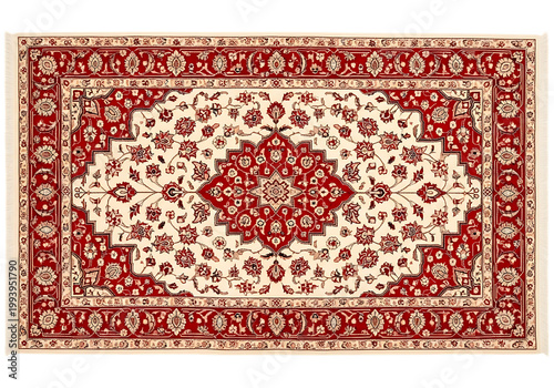 Traditional Persian Carpet with Intricate Red and Cream Floral Pattern - Oriental Rug for Home Decor