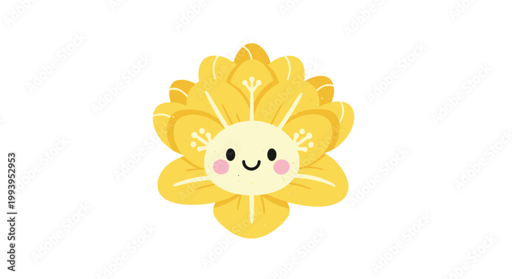 Obraz premium Adorable Yellow Flower Cartoon Character with a Smiling Face