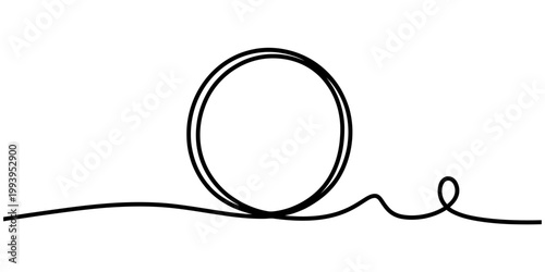 A simple, continuous black line drawing forms a loop resembling a roller coaster track on a white background, symbolizing motion and design. Vector, illustration