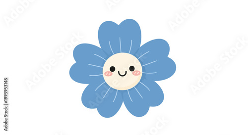 Cute blue flower illustration with a happy face, perfect for designs needing a touch of joy and nature