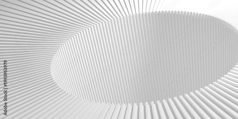 Fototapeta premium Radial white ribbed concentric structure with oval void for minimal abstract background and wallpaper design.3d render