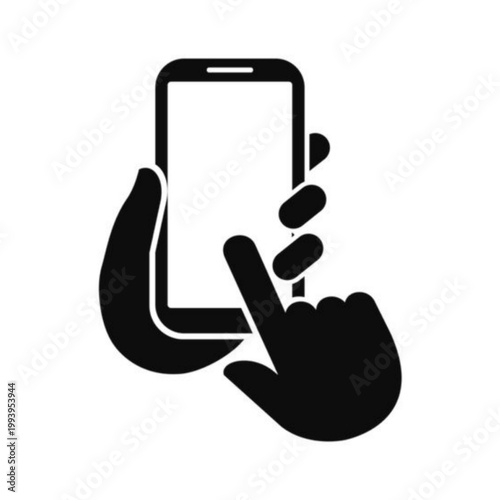 Silhouette of Hand Holding and Touching Smartphone Screen Gesture
