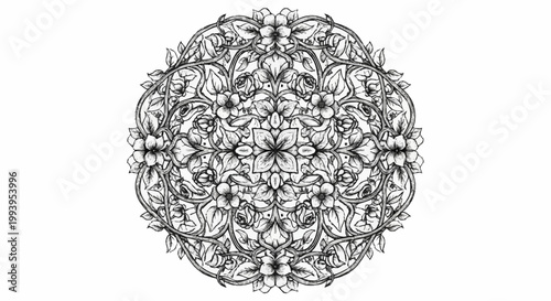 Intricate Mandala Design with Floral Elements.