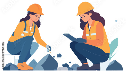 mine workers are analyzing rocks