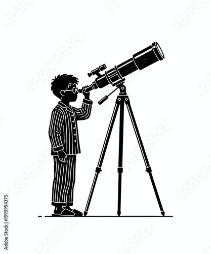 astronomer observing night sky with telescope vector illustration