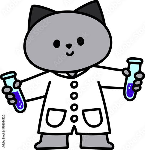 과학 실험 연구 고양이 캐릭터