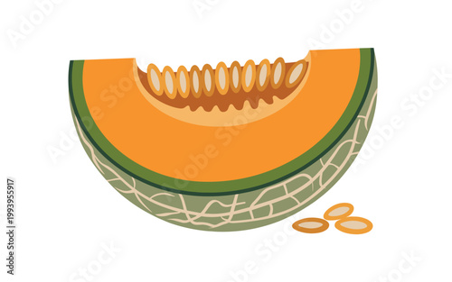 A halved cantaloupe with seeds and pulp on a clean surface indoors