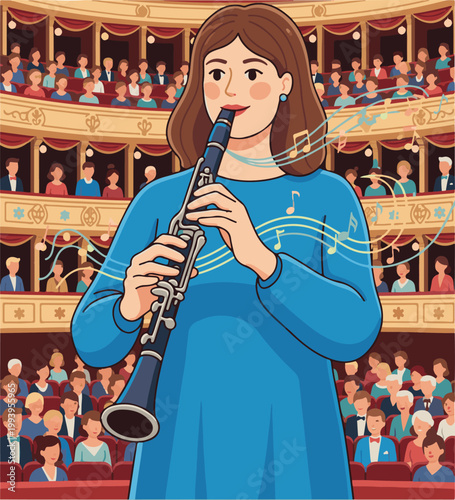 clarinet western classic music instrument performer hand drawn vector illustration clipart