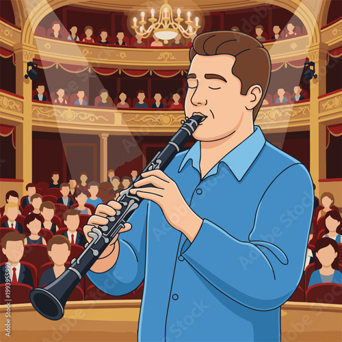 clarinet western classic music instrument performer hand drawn vector illustration clipart