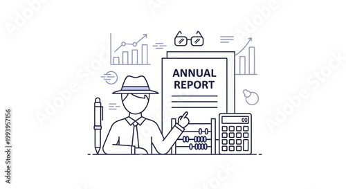 Businessman holding annual report document.