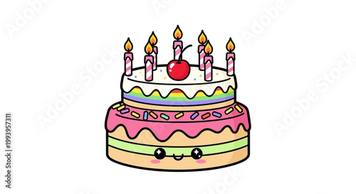 Colorful Cartoon Birthday Cake Dessert.