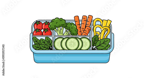 Colorful lunchbox with fresh vegetables inside.