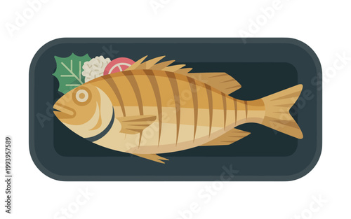 Freshly caught fish with herbs on a plate for lunch